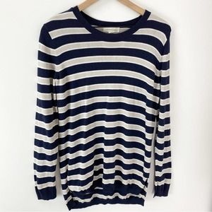 Treasure & Bond Navy Grey Stripe Crewneck Sweater - Large | Lightweight Knit